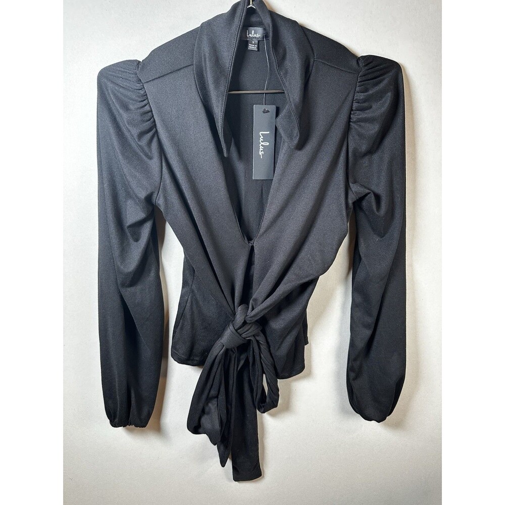 NWT Lulus Puff Sleeve Wrap Blouse Womens S Tie Front V Neck Romantic Soft Chic